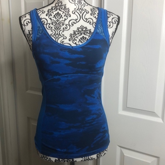 All Yoga Tank Dark Blue Marble Tank Top XS Built In Bra - Picture 1 of 7